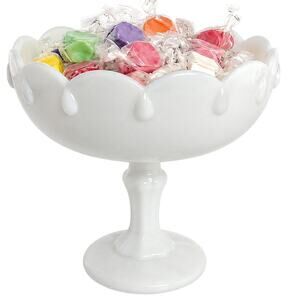 Vintage 60s Indiana Glass White Milk Glass Teardrop Pedestal Compote Candy Dish